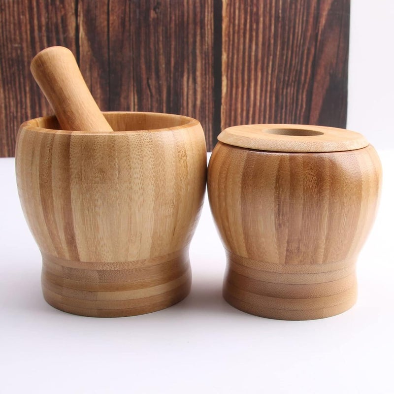 Large Mortar And Pestle Set With Lid For Grinding Garlic Spices Nuts Kitchen Tool - Image 2